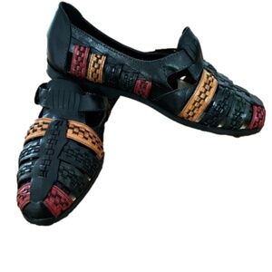 NWOT 90s LEATHER HUARACHES SANDALS BLACK MULTI-COLOR GERONIMO MADE IN BRAZIL 9.5